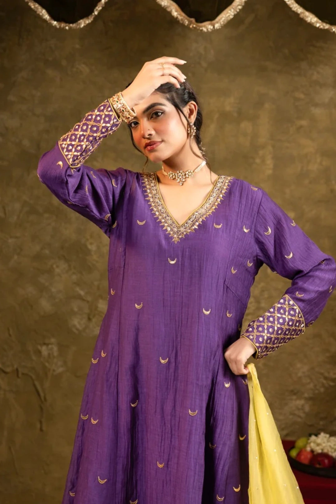 Purple Chand Booti A-Line Suit Set