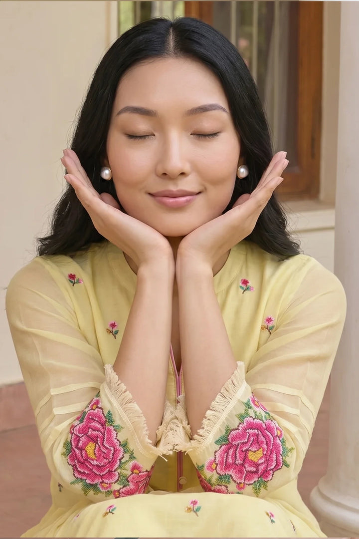 Zia Cross-Stitch Pure Mul Chanderi Kurta Set