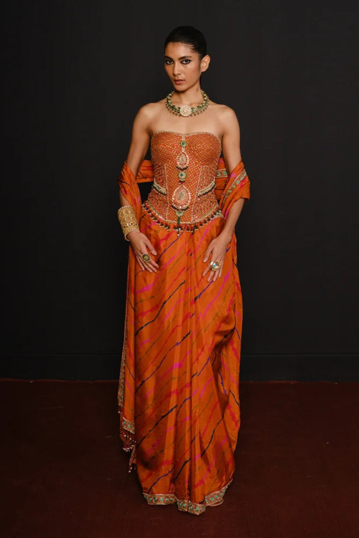 Orange Classic Corset Saree Set