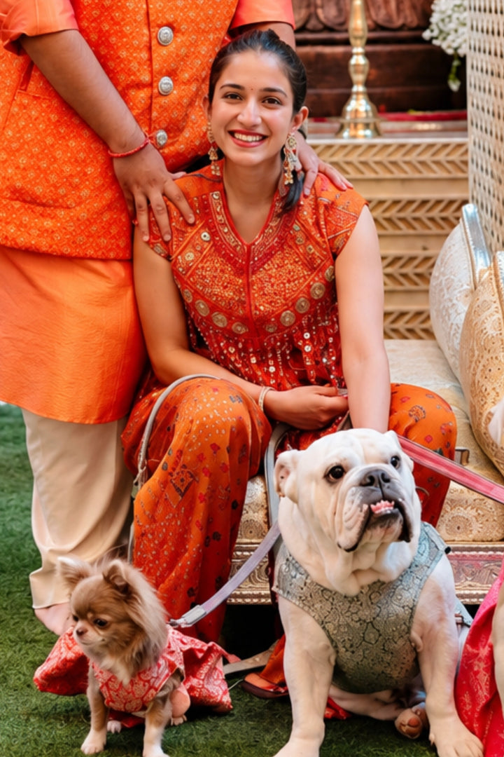 Radhika Ambani in Orange Bomber Jacket Set