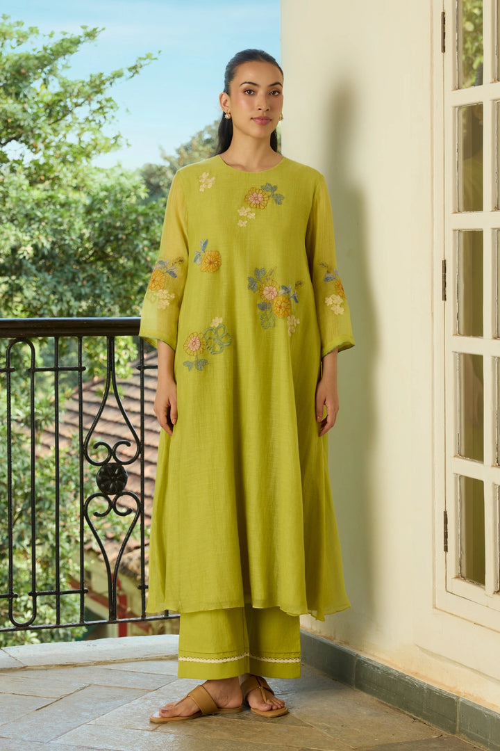 Lime Thread Embroidered Co-ord Set