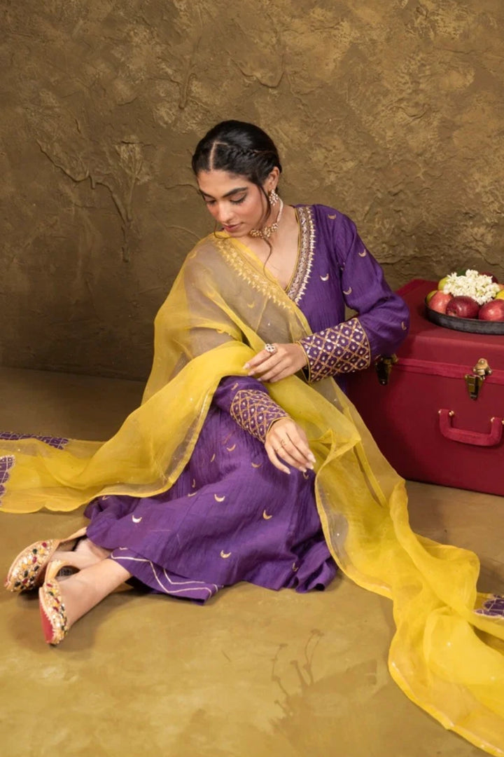 Purple Chand Booti A-Line Suit Set