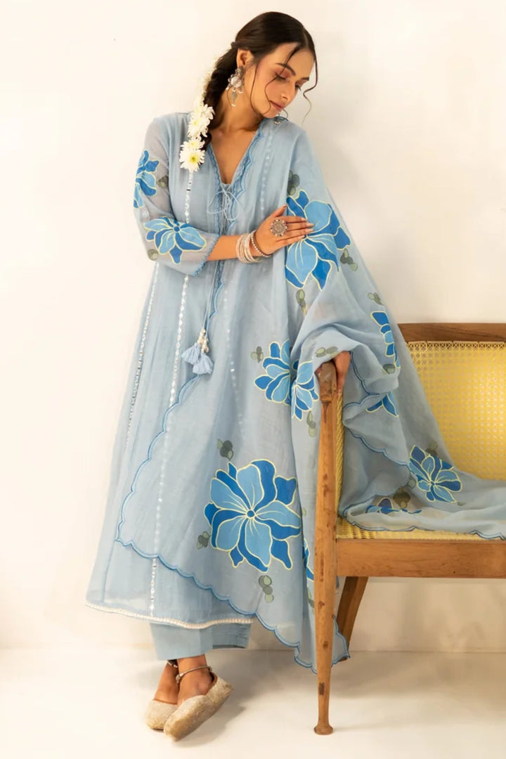 Zoya Mul Chanderi Anarkali Set