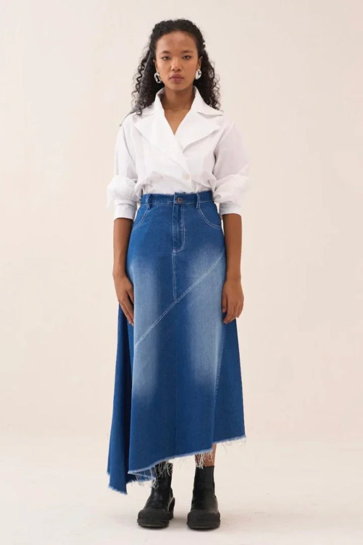 Denim Paneled Skirt