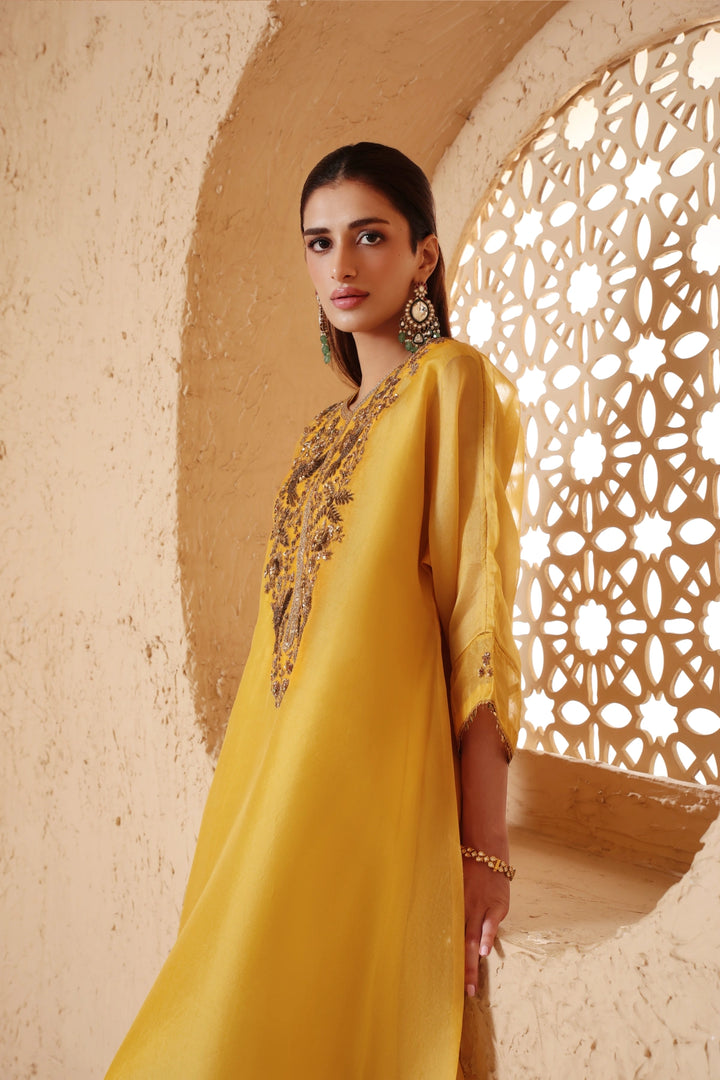 Mehrang Yellow Kaftan Kurta Set