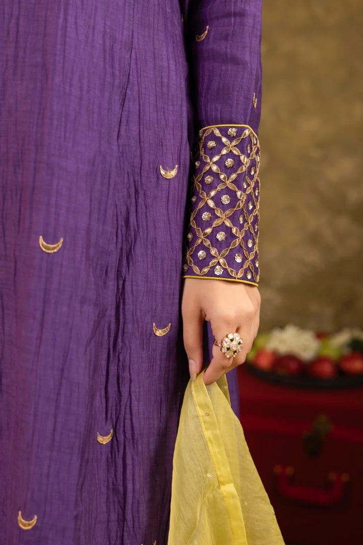 Purple Chand Booti A-Line Suit Set