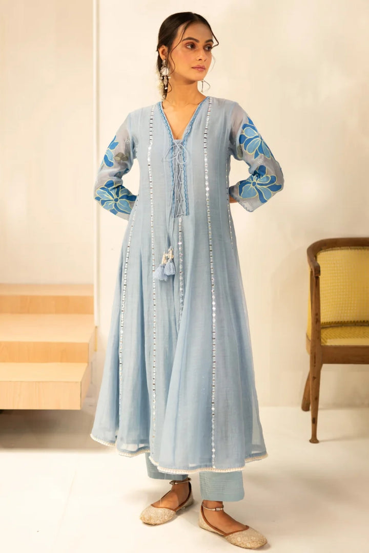 Zoya Mul Chanderi Anarkali Set