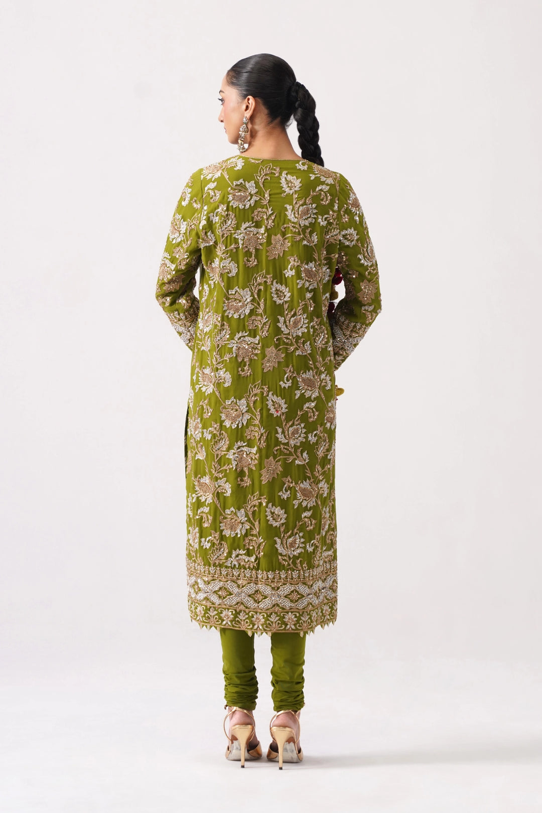 Zaar Bagh - Long Kurta Set - Mehandi Green