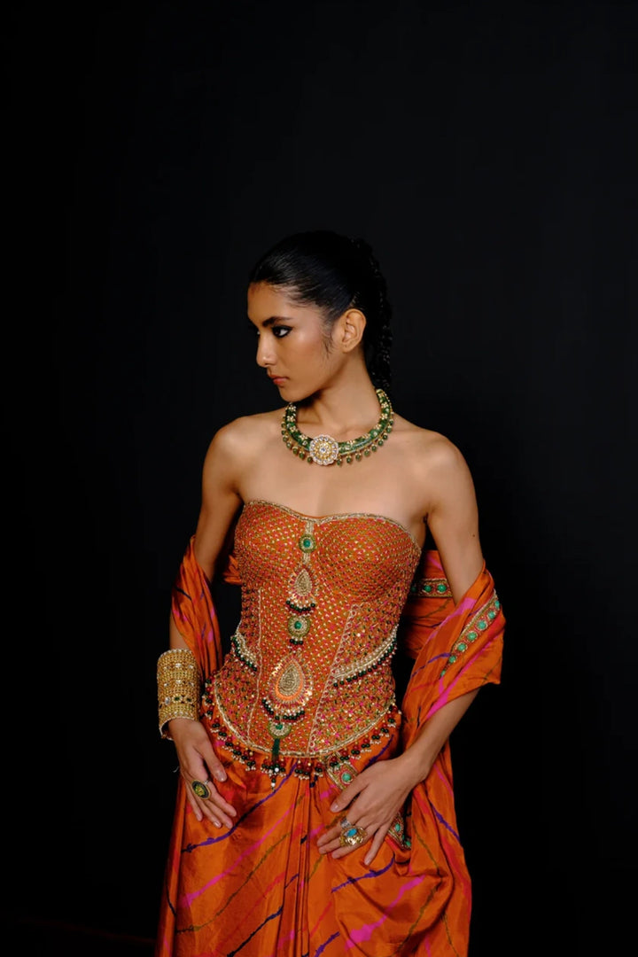 Orange Classic Corset Saree Set