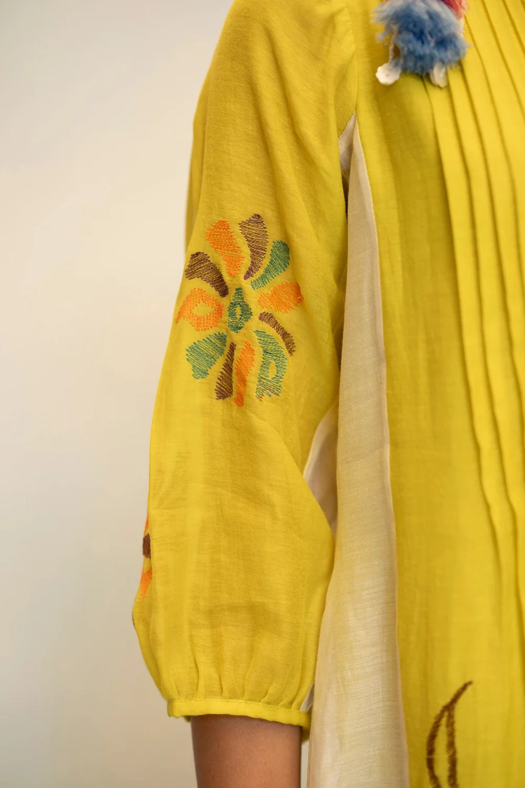 Meher Mul Chanderi Tunic Set in Olive Yellow