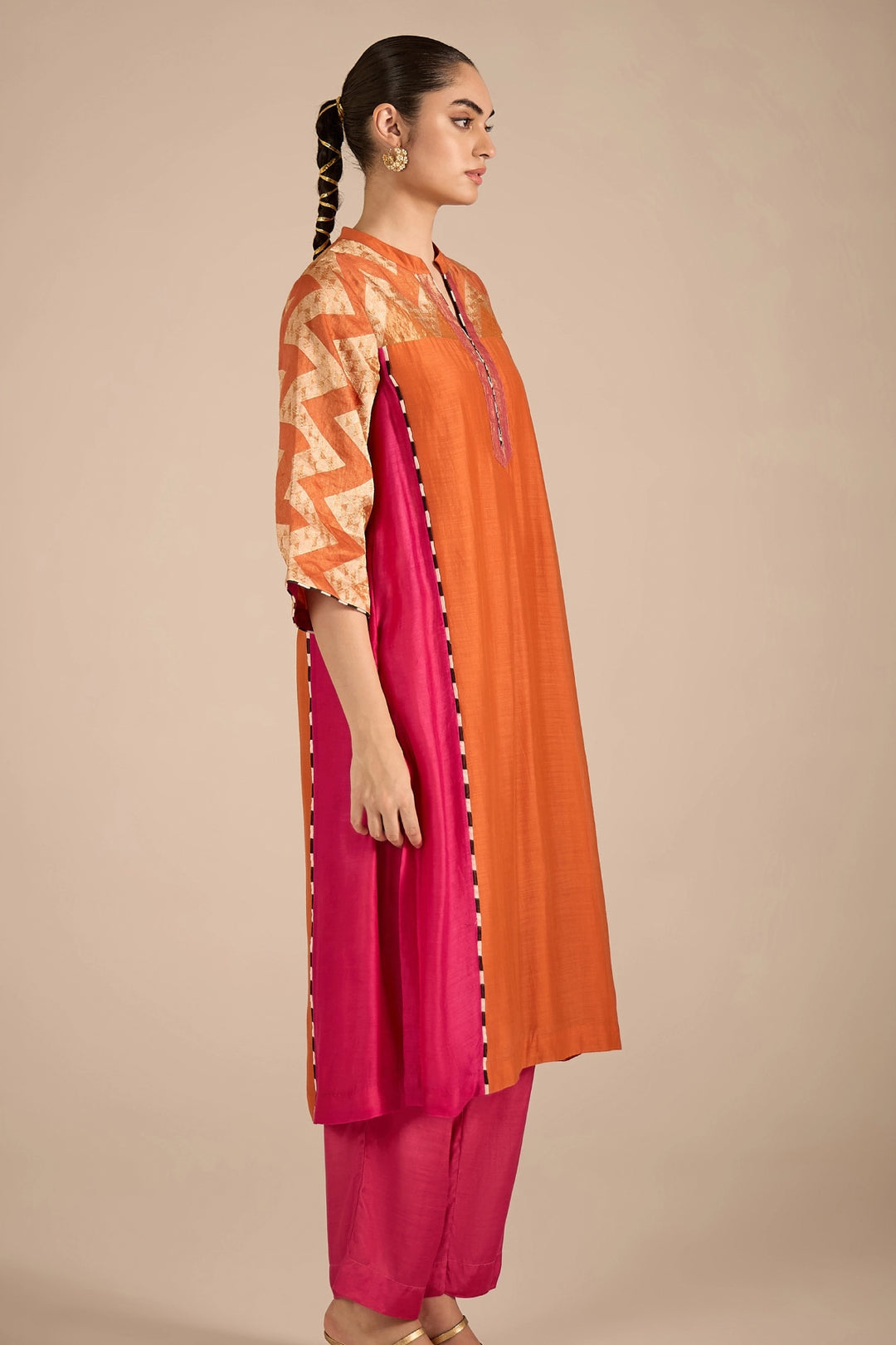 Chevron Orange and Pink Kurta Set