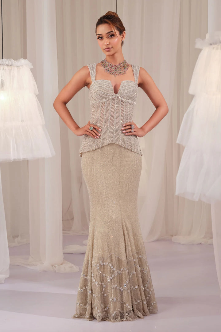 Silver Starlight Corset With Fishcut Lehenga