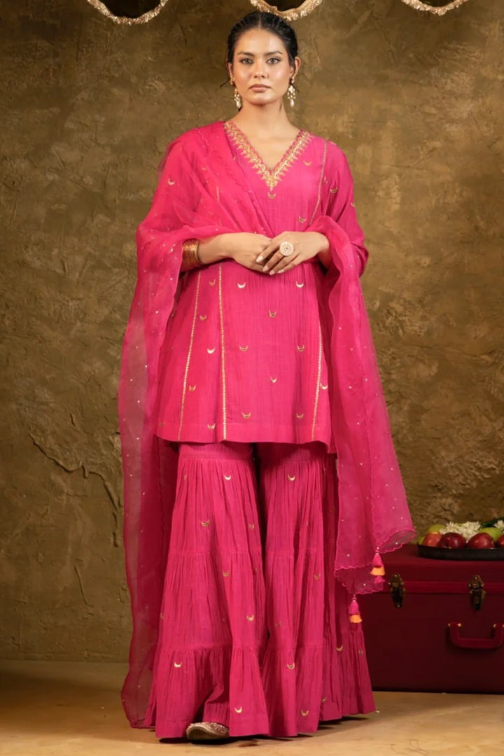 Pink Chand Booti Sharara Set