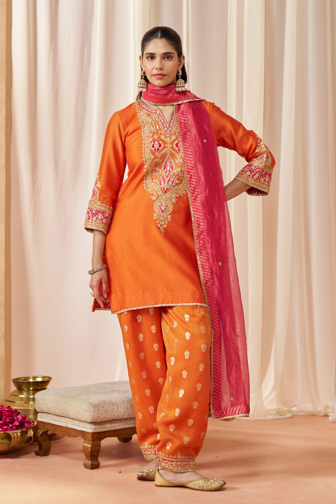 Adeela Burnt Orange Kurta with Salwar and Dupatta