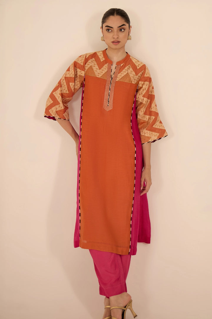 Chevron Orange and Pink Kurta Set