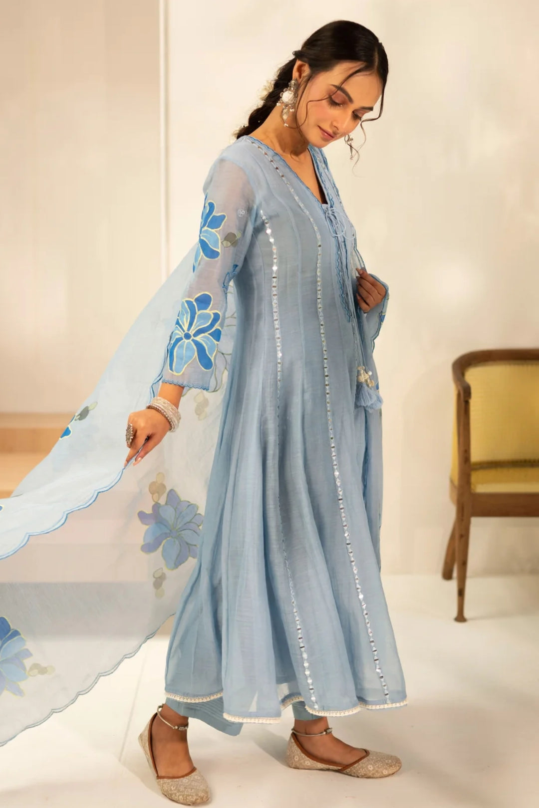 Zoya Mul Chanderi Anarkali Set
