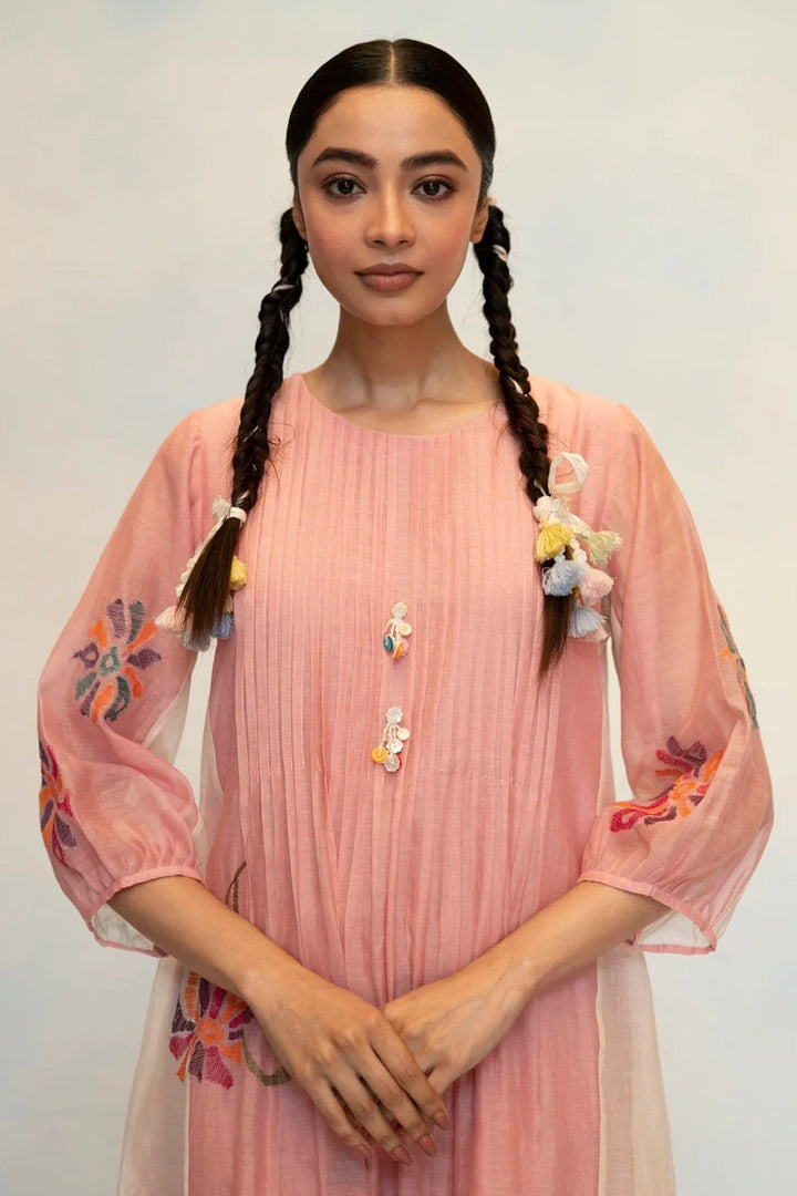 Meher Mul Chanderi Tunic Set in Pink