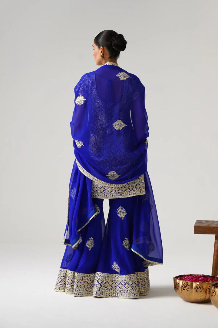 Dilruba - Short Kurta Sharara Set - Blue