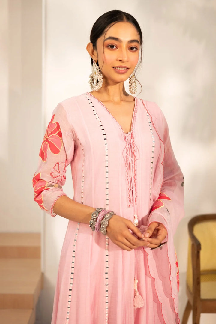 Zoya Mul Chanderi Anarkali Set