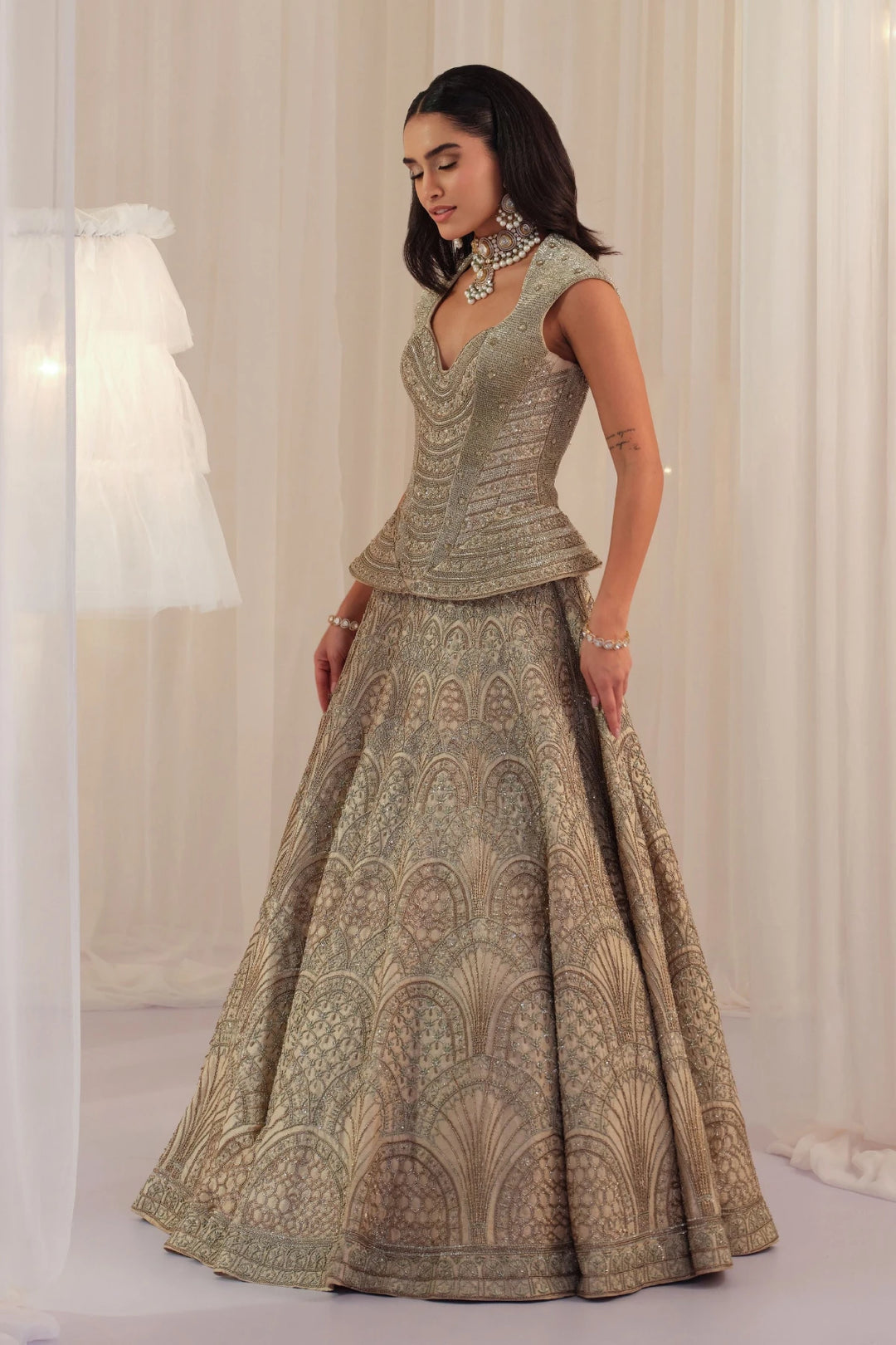 Ivory Empress Structured Corset With Lehenga & Dupatta