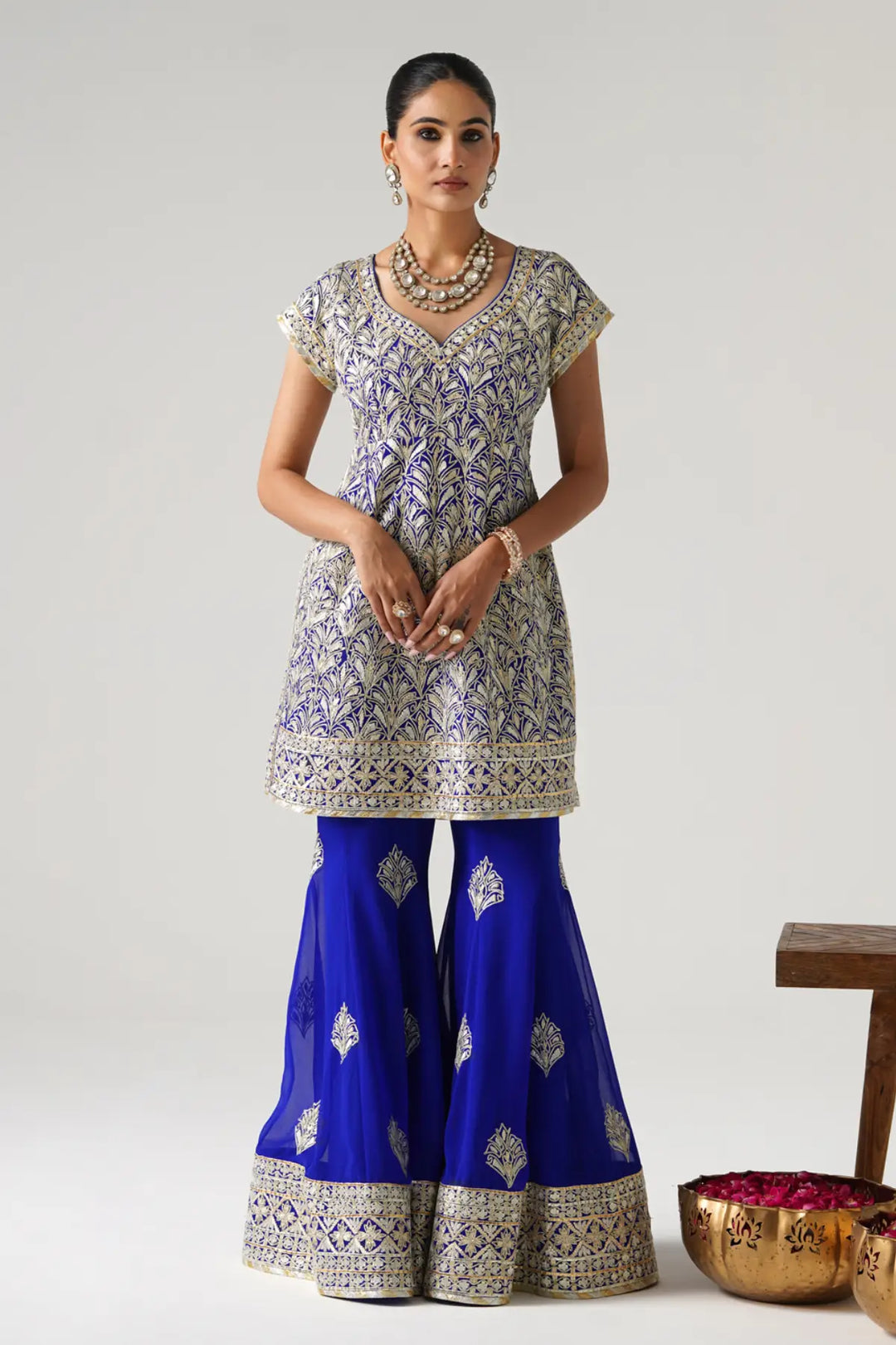 Dilruba - Short Kurta Sharara Set - Blue