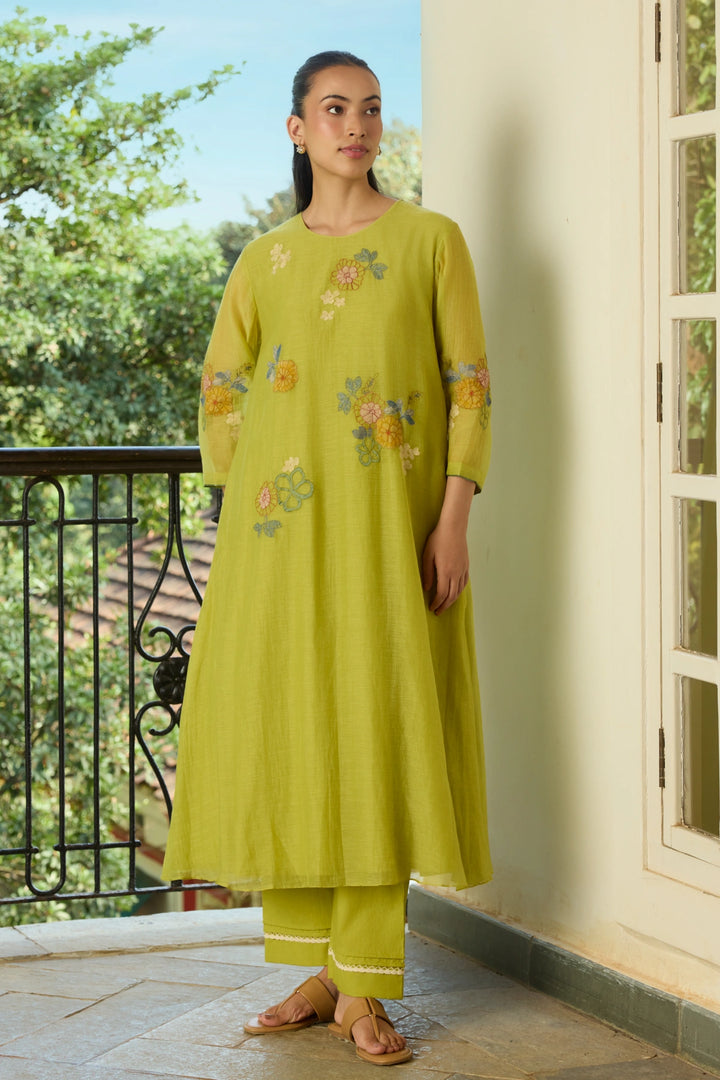 Lime Thread Embroidered Co-ord Set