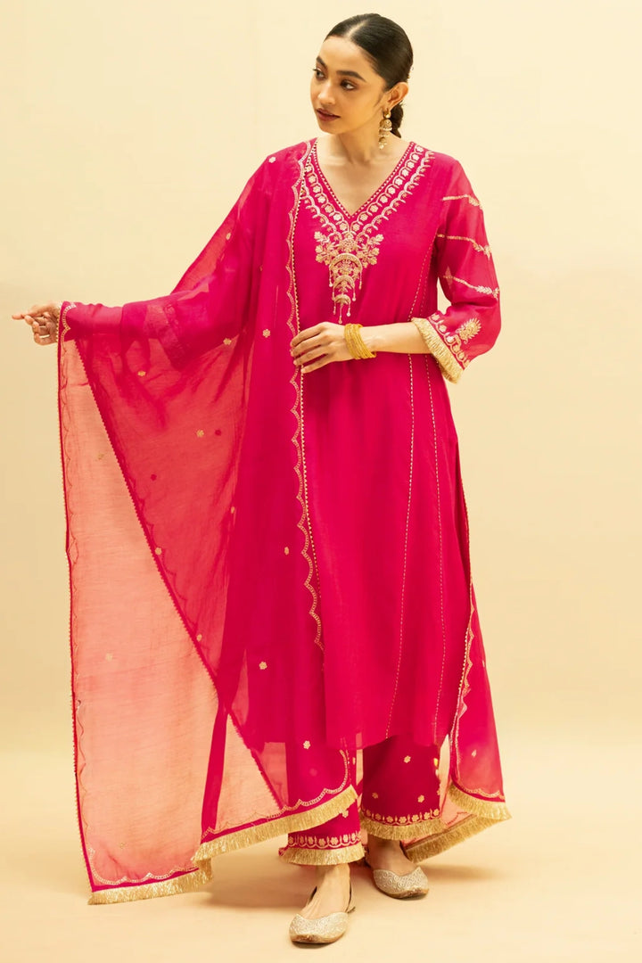 Chaandbali Mul Chanderi Aline Kurta Set
