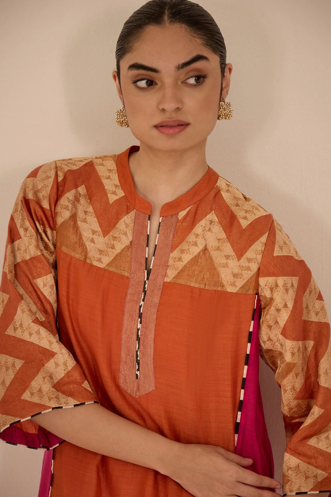 Chevron Orange and Pink Kurta Set