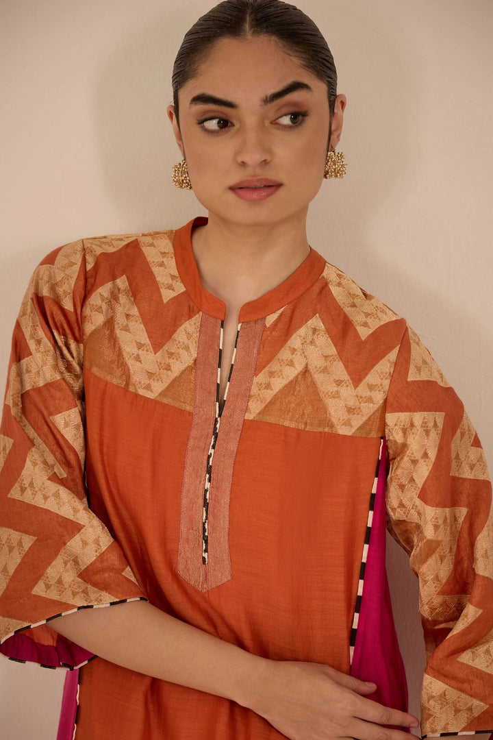 Chevron Orange and Pink Kurta Set