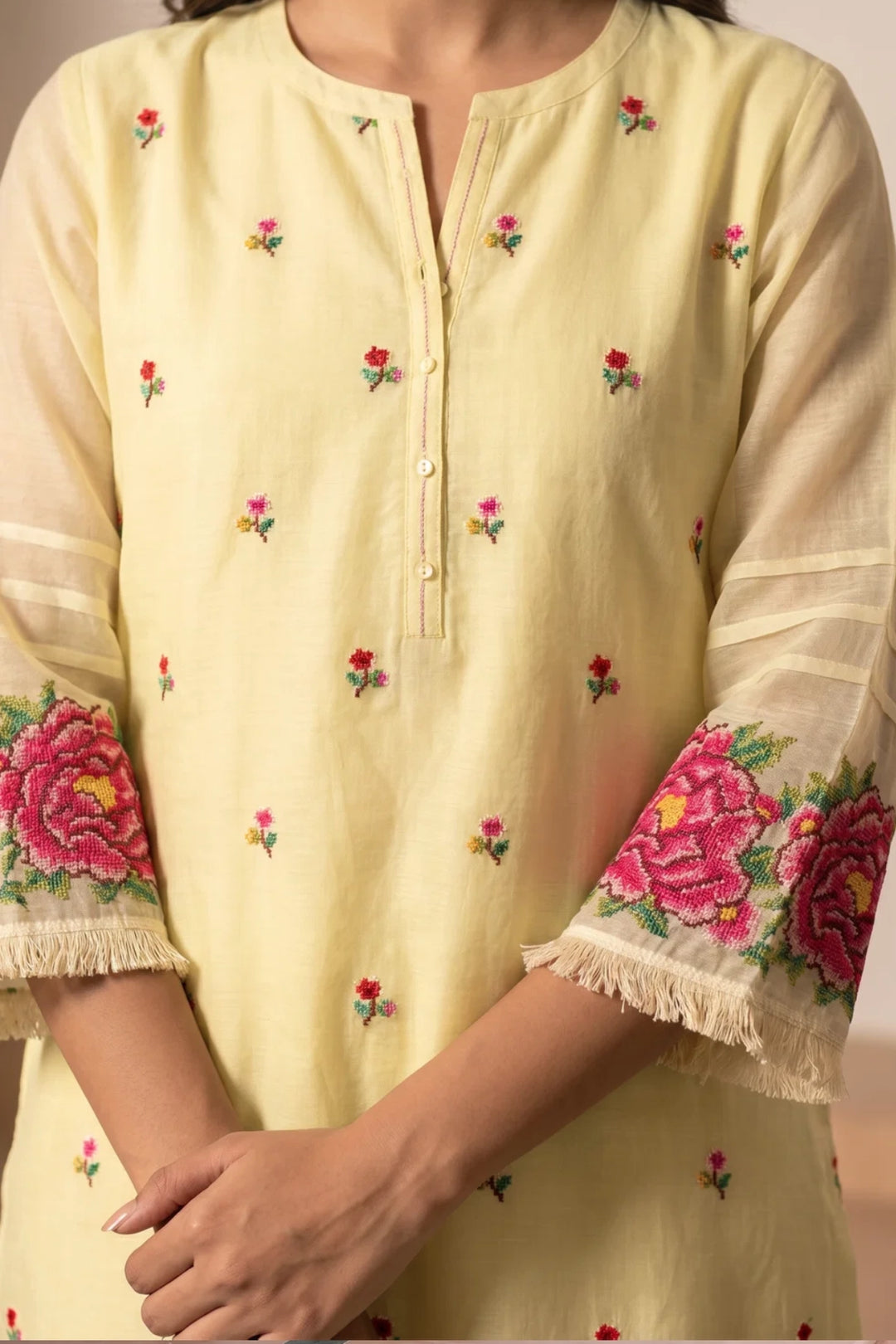 Zia Cross-Stitch Pure Mul Chanderi Kurta Set