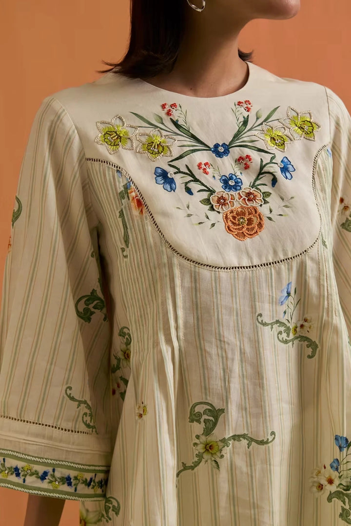 Verdant Yoke Top & Trouser Set-Ivory
