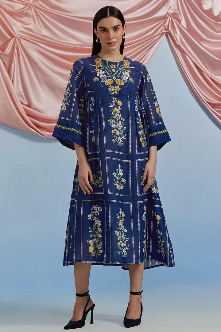 Bouquet Pleated Kurta - Airforce Blue