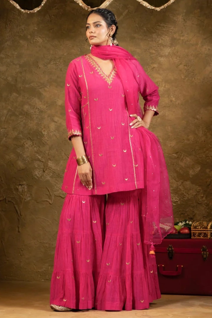 Pink Chand Booti Sharara Set