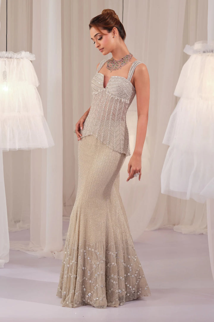 Silver Starlight Corset With Fishcut Lehenga