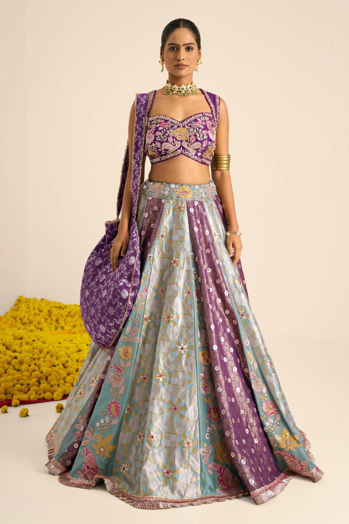 Multicolour panel Lehenga set