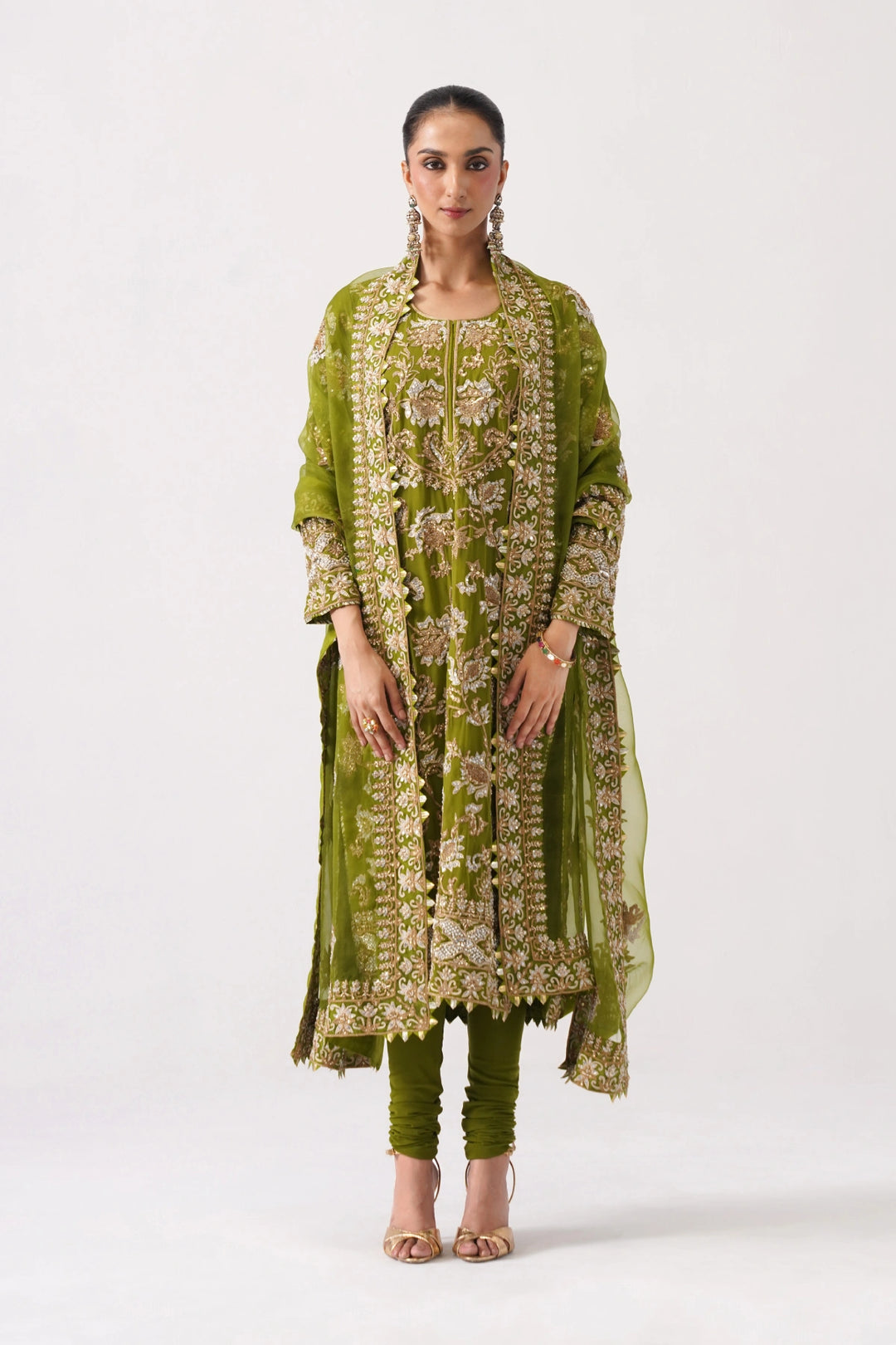 Zaar Bagh - Long Kurta Set - Mehandi Green