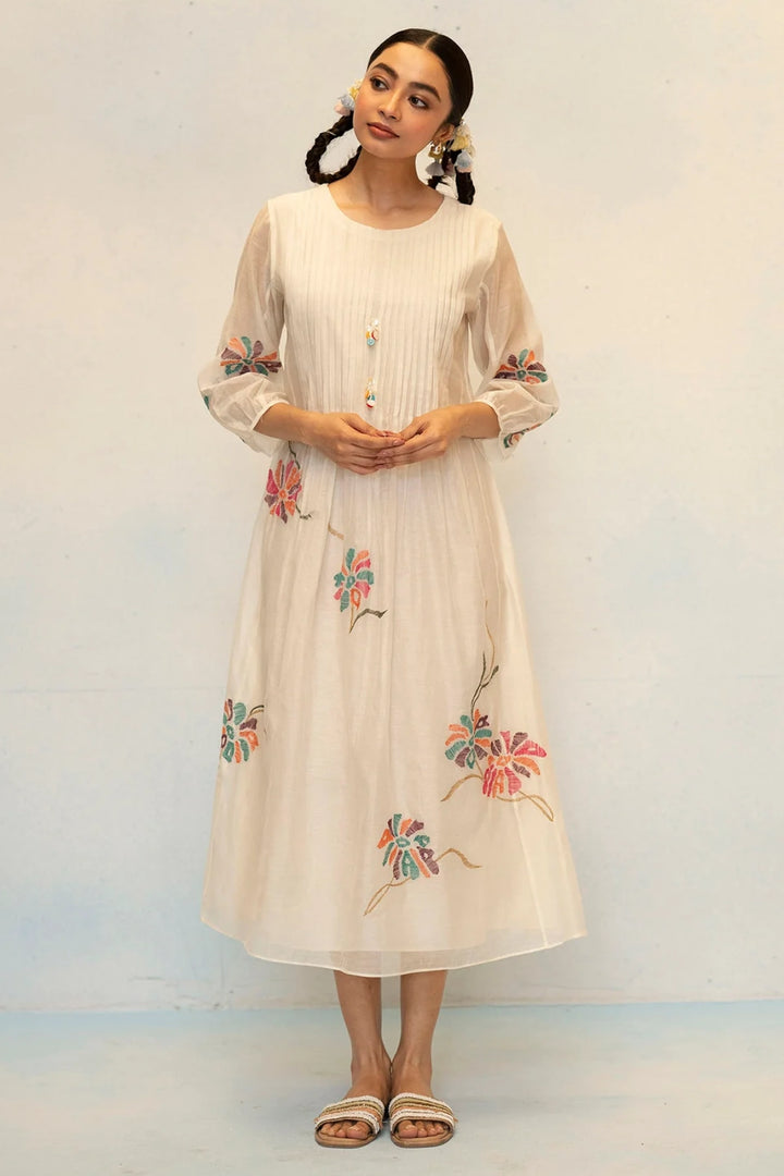 Meher Mul Chanderi Tunic Set in Off-White