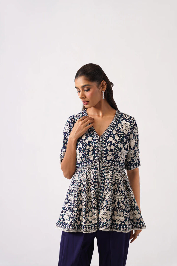 Dark Blue Peplum Set