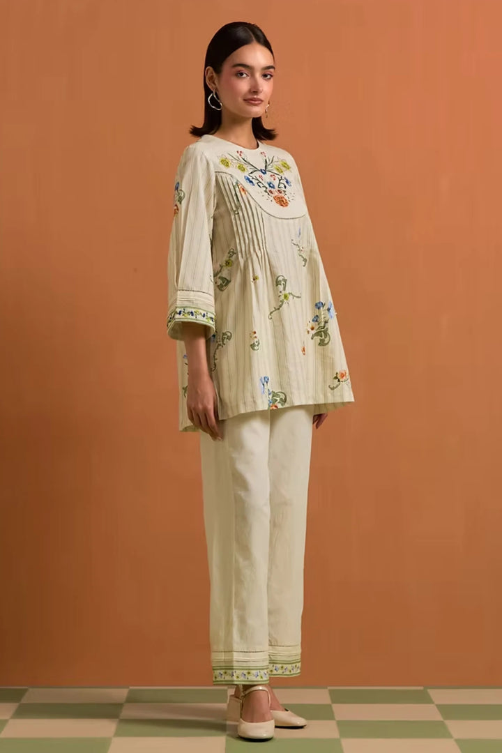 Verdant Yoke Top & Trouser Set-Ivory