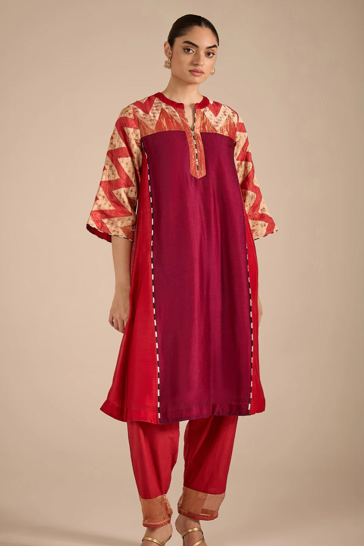 Chevron Red and Purple Kurta Set