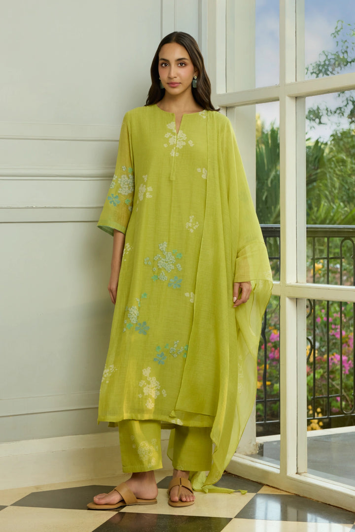 Lime Thread Embroidered Kurta Set