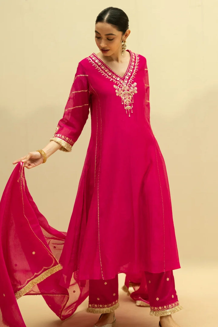Chaandbali Mul Chanderi Aline Kurta Set
