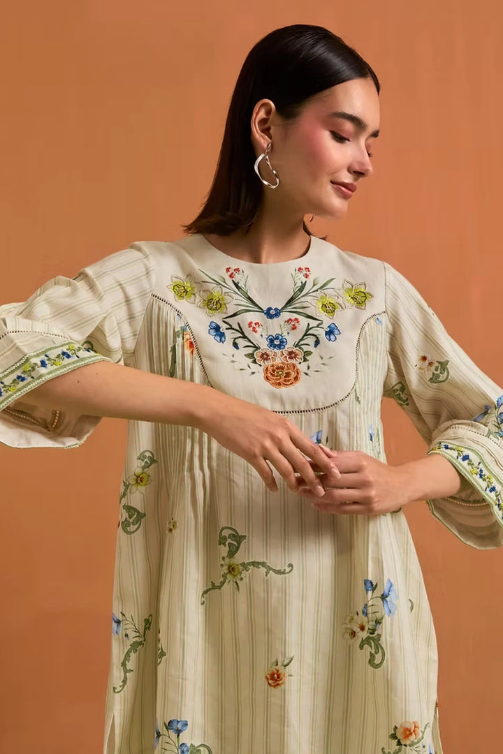 Verdant Yoke Top & Trouser Set-Ivory
