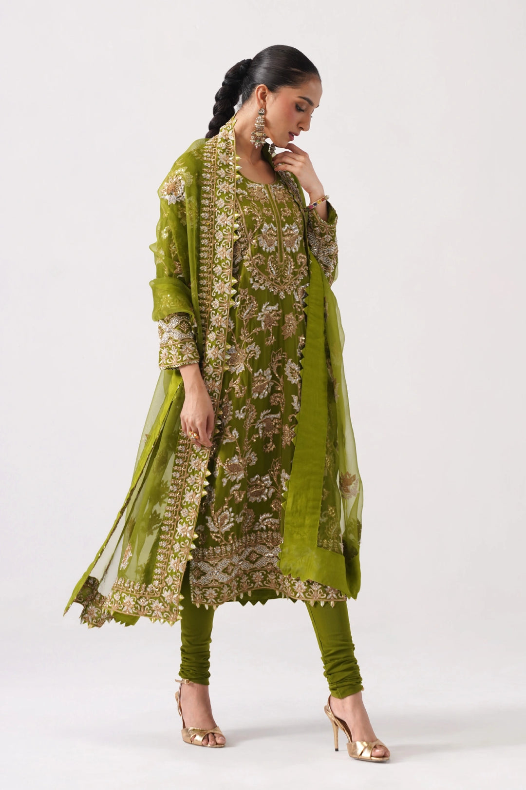 Zaar Bagh - Long Kurta Set - Mehandi Green