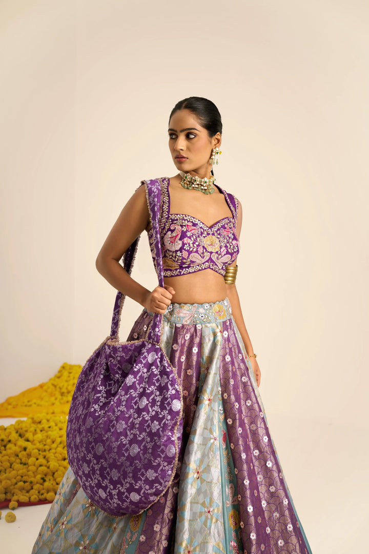 Multicolour panel Lehenga set