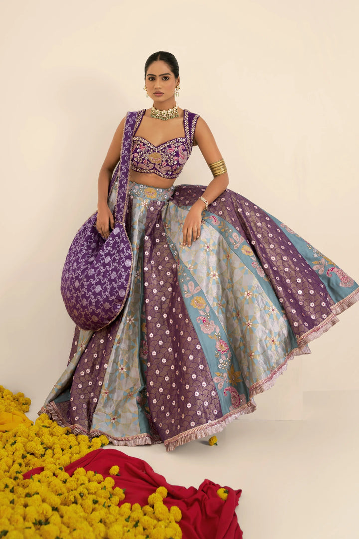 Multicolour panel Lehenga set