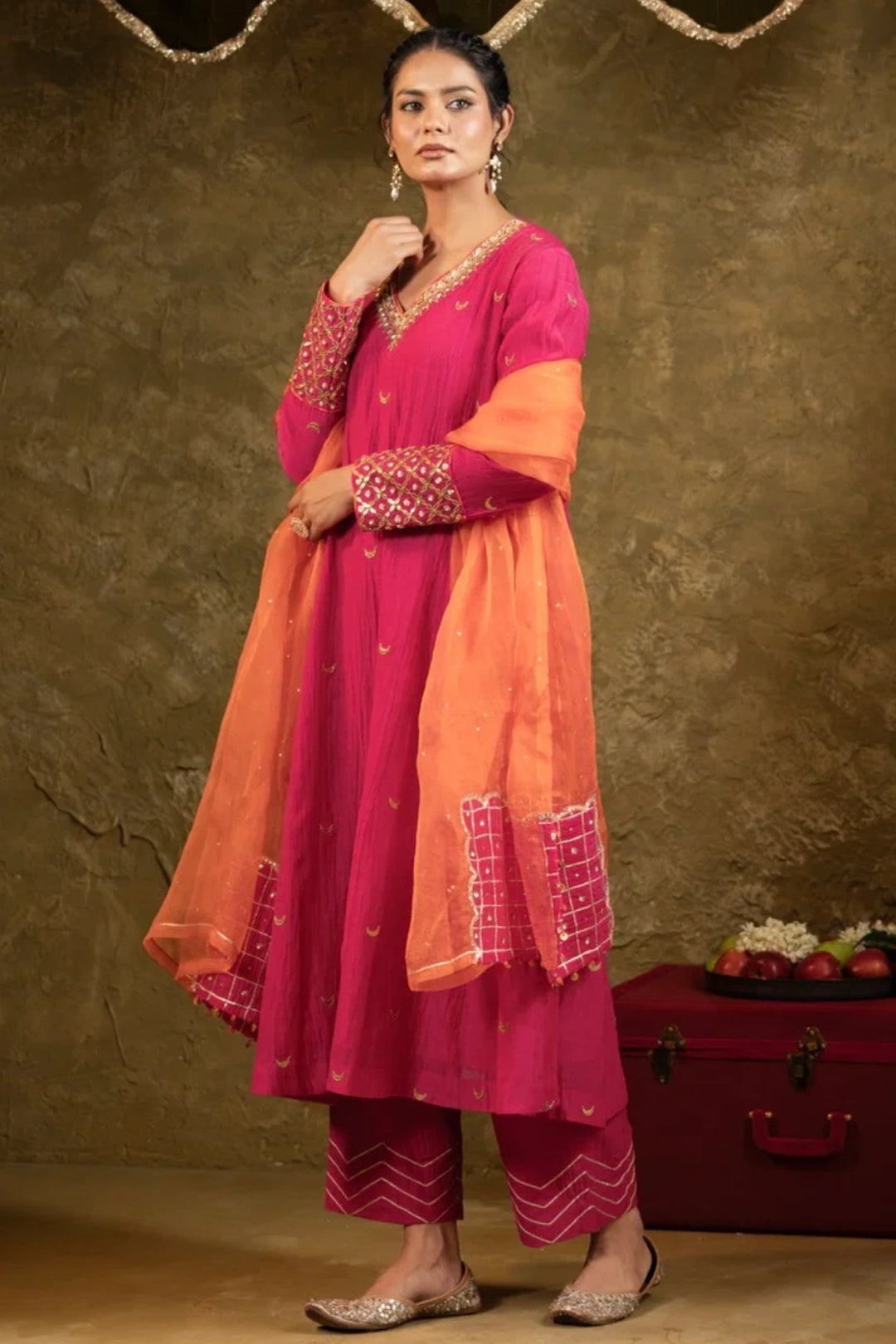 Pink Chand Booti A-Line Suit Set