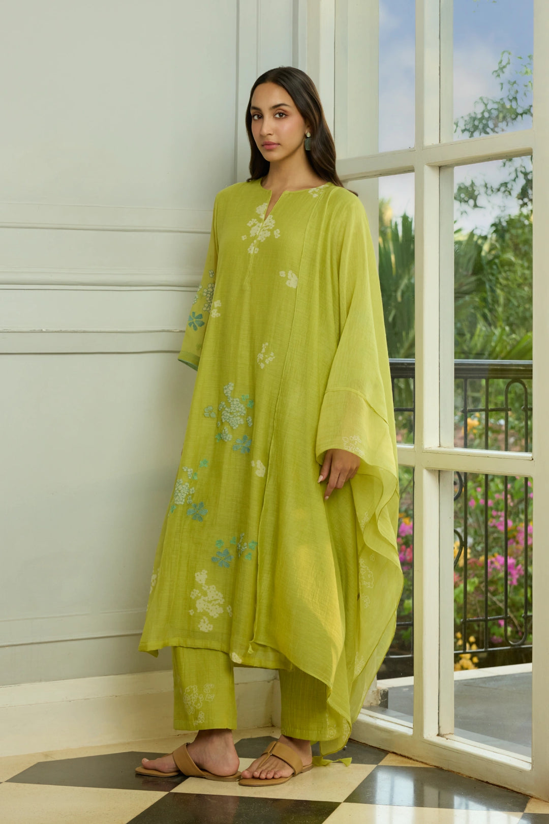 Lime Thread Embroidered Kurta Set