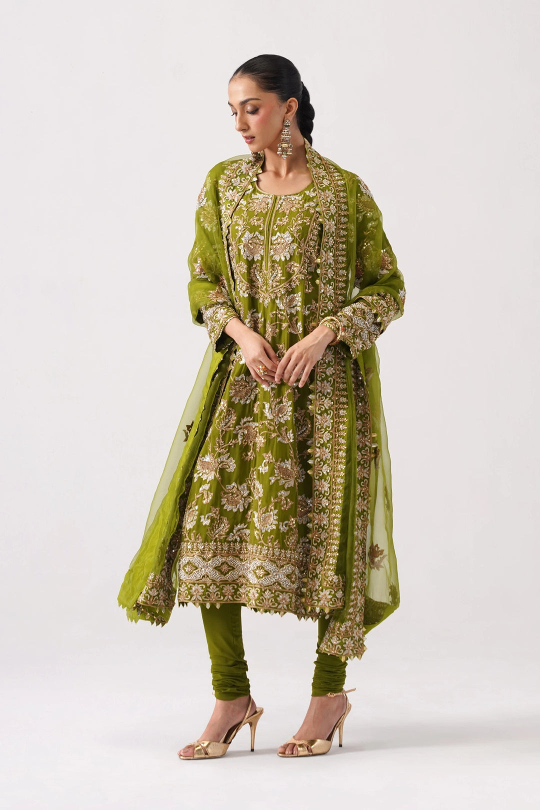 Zaar Bagh - Long Kurta Set - Mehandi Green