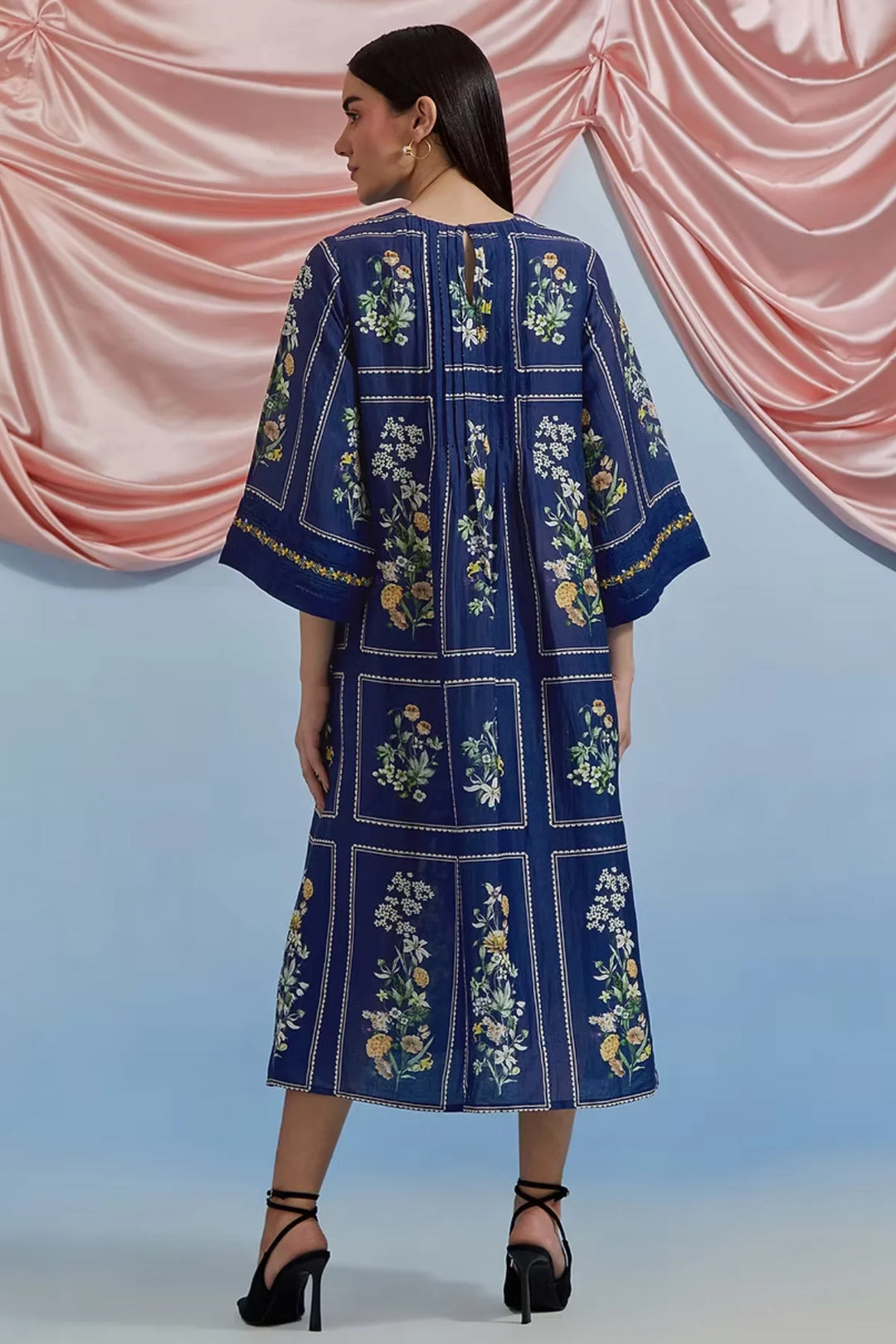 Bouquet Pleated Kurta - Airforce Blue